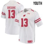 Youth Wisconsin Badgers NCAA #13 Mike Gregoire White Authentic Under Armour Stitched College Football Jersey XM31G71TS